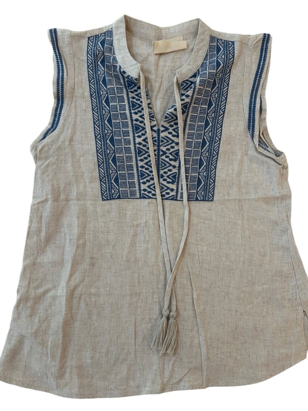 Savanna Jane Cream Tunic with Blue Embroidered Yoke size small